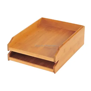 Wholesale Bamboo 2 Tier Stackable Letter Tray Horizontal File