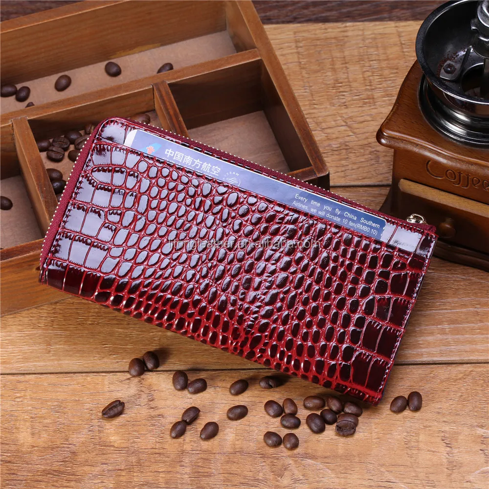 新款时尚全粒面真皮长款钱包女士拉链长款蛇皮钱包女士钱包