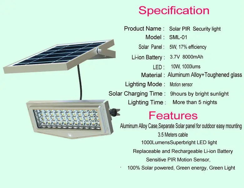 Solar powered led floodlight with pir