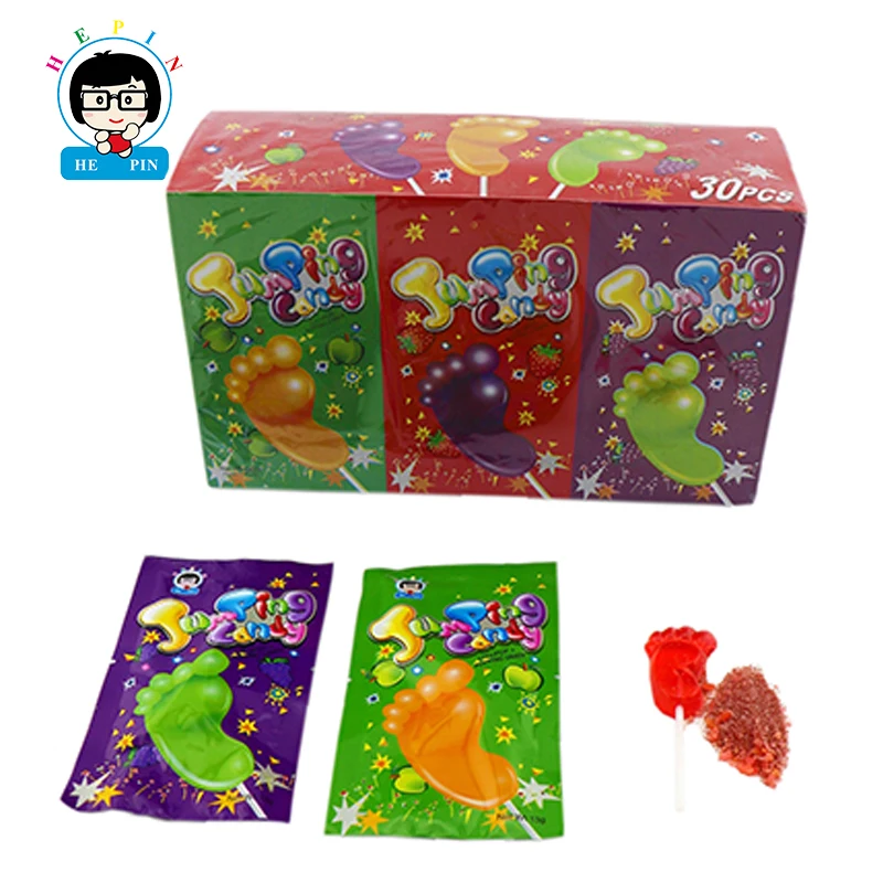 Foot Shape Lollipop Magic Strong Popping Candy Fruits Flavour Jumping Lollipop Rock Candy