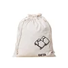 Durable biodegradable white printed logo grocery canvas cotton drawstring bag