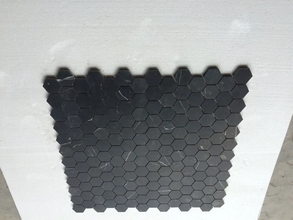 2 inch Nero Marquino Balck Hexagon Honed Cheap Mosaic Tiles