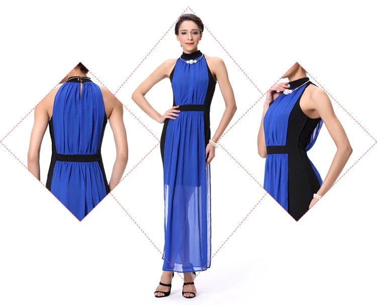 Office appropriate women's slim fit blue dress for old women