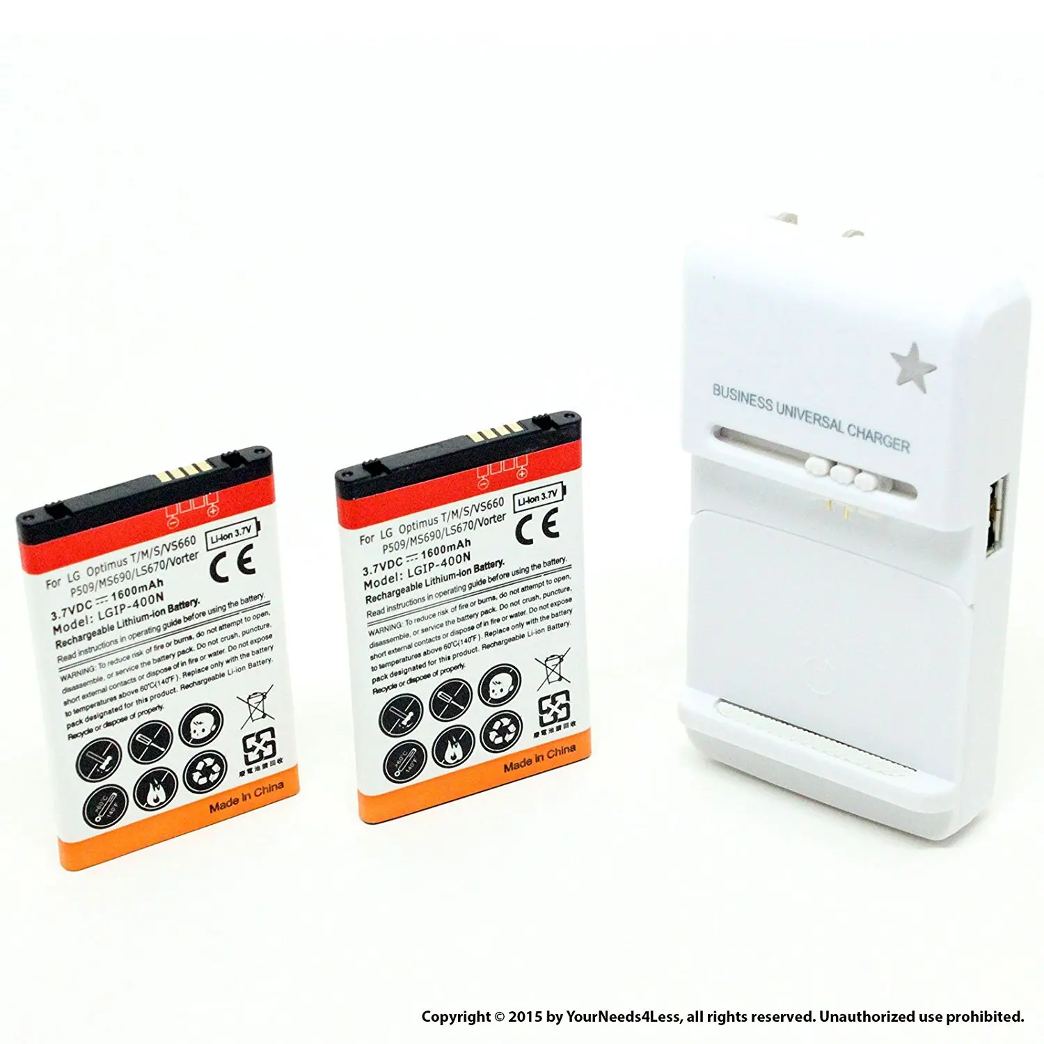 YN4L 2 X 1600mAh Replacement Batteries for LG LS670 ; Optimus S ; VS660 + Wall Dock Charger Bundle