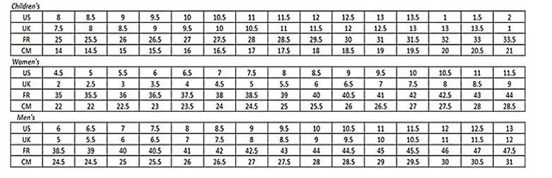 yeezy sneaker size chart