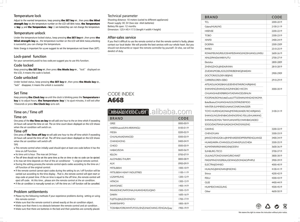 Universal A/c Remote Control For Air Conditioner A668 Buy Universal