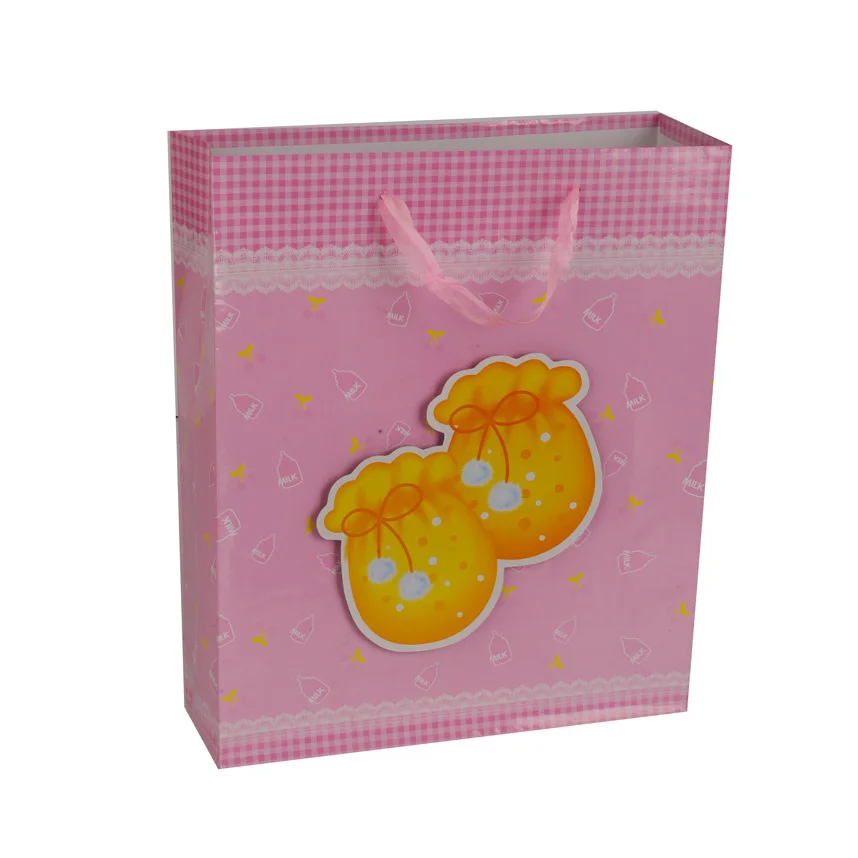 Manufacturer Custom Logo Printing Pink Embossing Children Paper Gift Bag With Handle