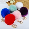 8cm Pink Rabbit Fur Pom Pom Pocket Mirror Key Chain,Purse Charm