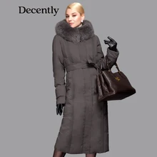 DECENTLY 2015 winter Long New Down Women Jacket Longthen Slim Belt Coat Real Fox Collar Thick Big size Free shipping 1A7155-1