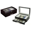 Double Layer Ebony Wooden Pen Collectors Box for 20 Pens Packaging