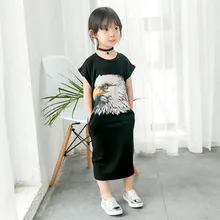 Nova moda meninas balck vestido roupas de verão impresso vestido for2-7years crianças de vestuário navio da gota