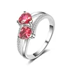 New Arrivals 2019 Birthstone Ring Double Heart Shape Red Ruby CZ AAA Zircon Stone Brilliant Heart Rings for Female