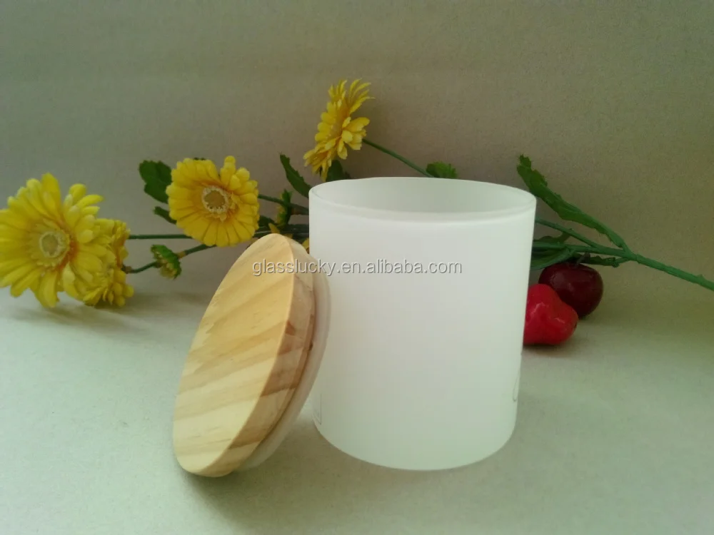 Candle Jars Wholesale Frosted And Frosted White Glass Jar With Wooden