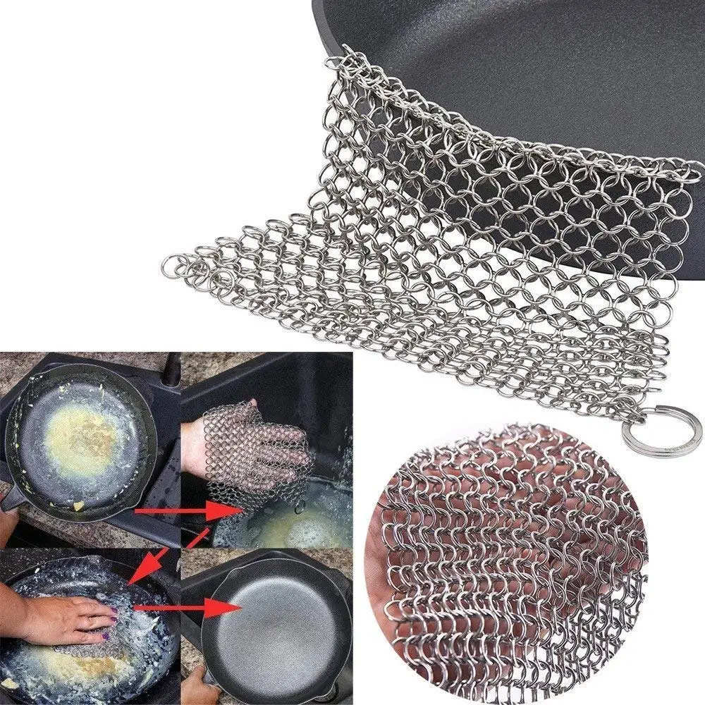 Buy Scouring Pads Stainless Steel Cast Iron Cleaner Chainmail Scrubber For Cast Iron Pan Pre