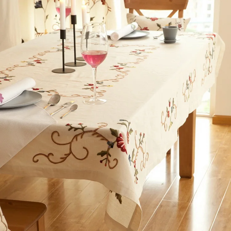 New Designs Handmade Lace Embroidery Fabric Tablecloth With Hand