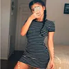 Enough Stock Summer Round Neck Short-sleeved Dress Black And White Striped Dresses Casual Elegant Sheath Slim Dress Dropshipping