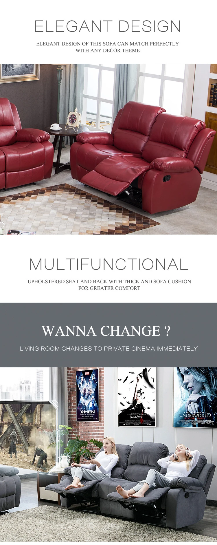 fabric recliner sofa