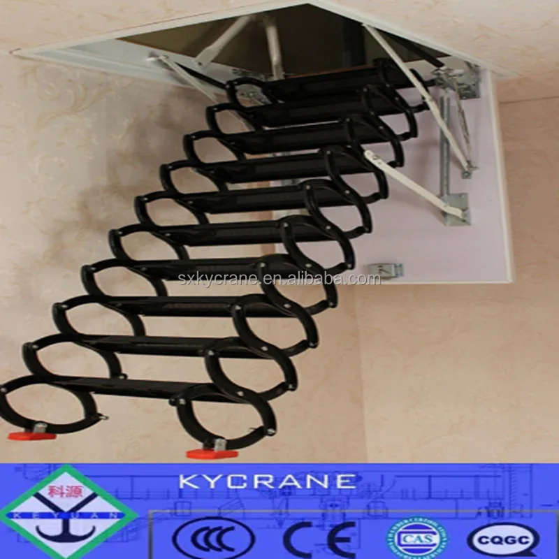 
electric remote aluminum telescopic loft ladder with handrail 