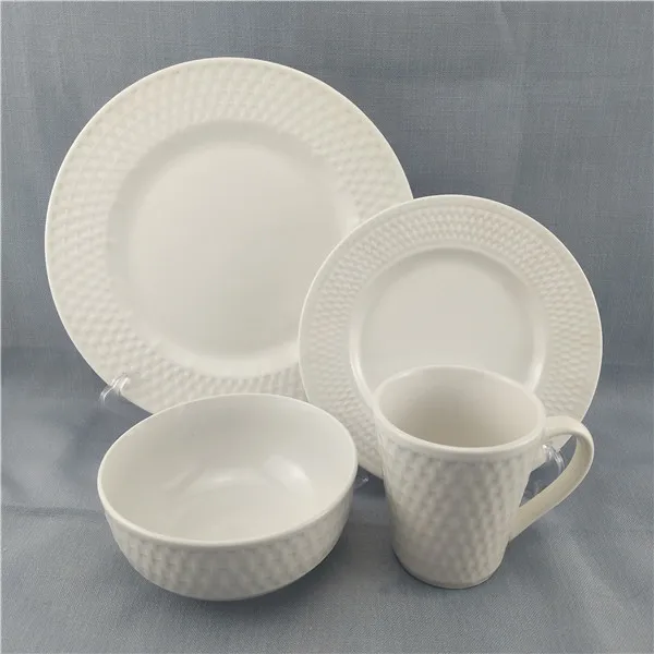 Embossed Ceramic Dinnerware,Embossed Porcelain Tableware,16pcs