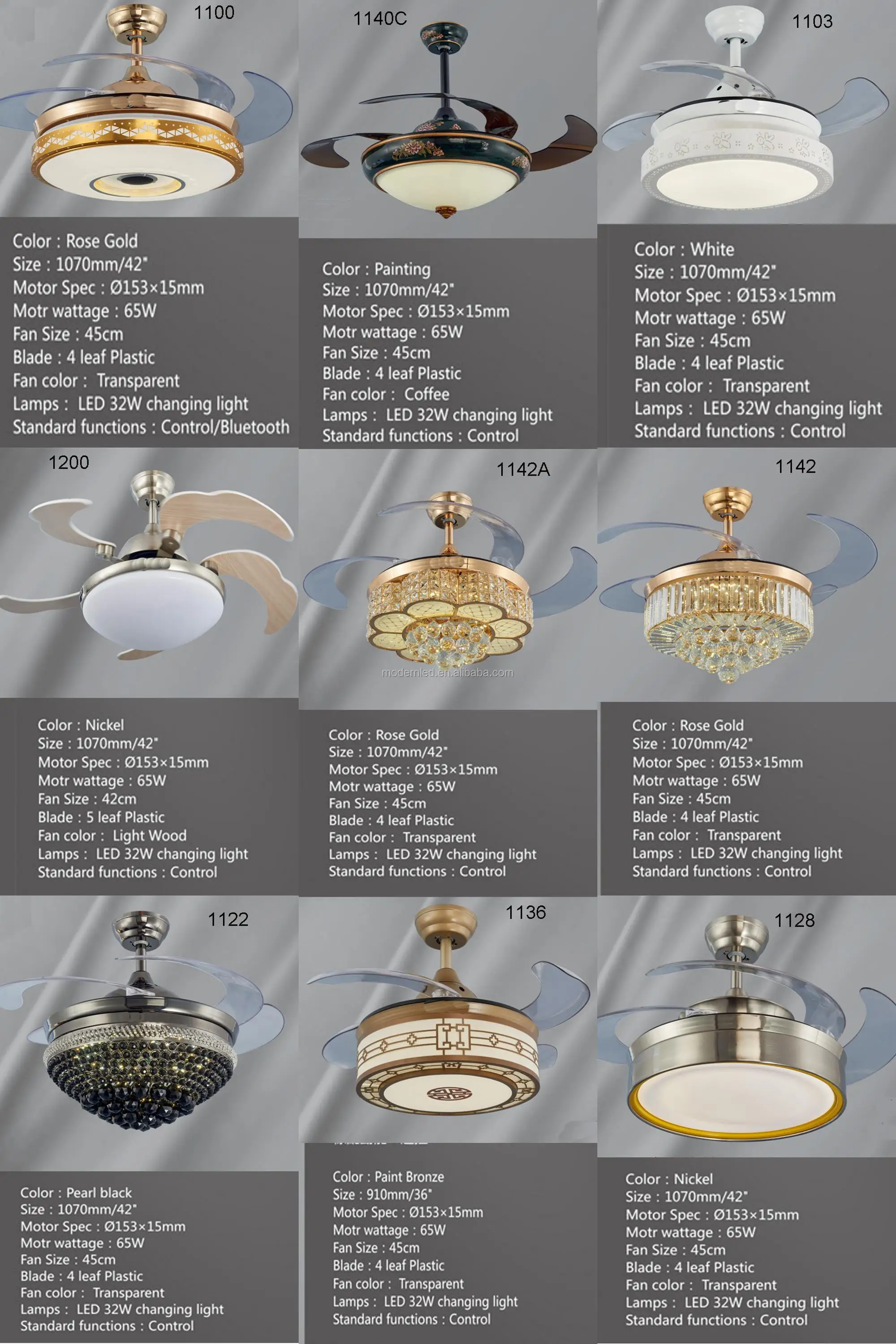 2017 modern lighting 52 inch 60w high quality 220v ceiling fan light