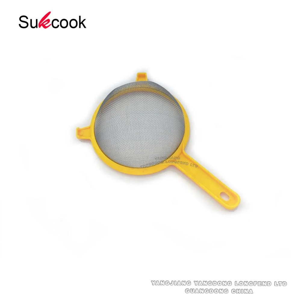 Bakeware Tools Yellow Plastic Handle Stainless Steel Mesh Strainer