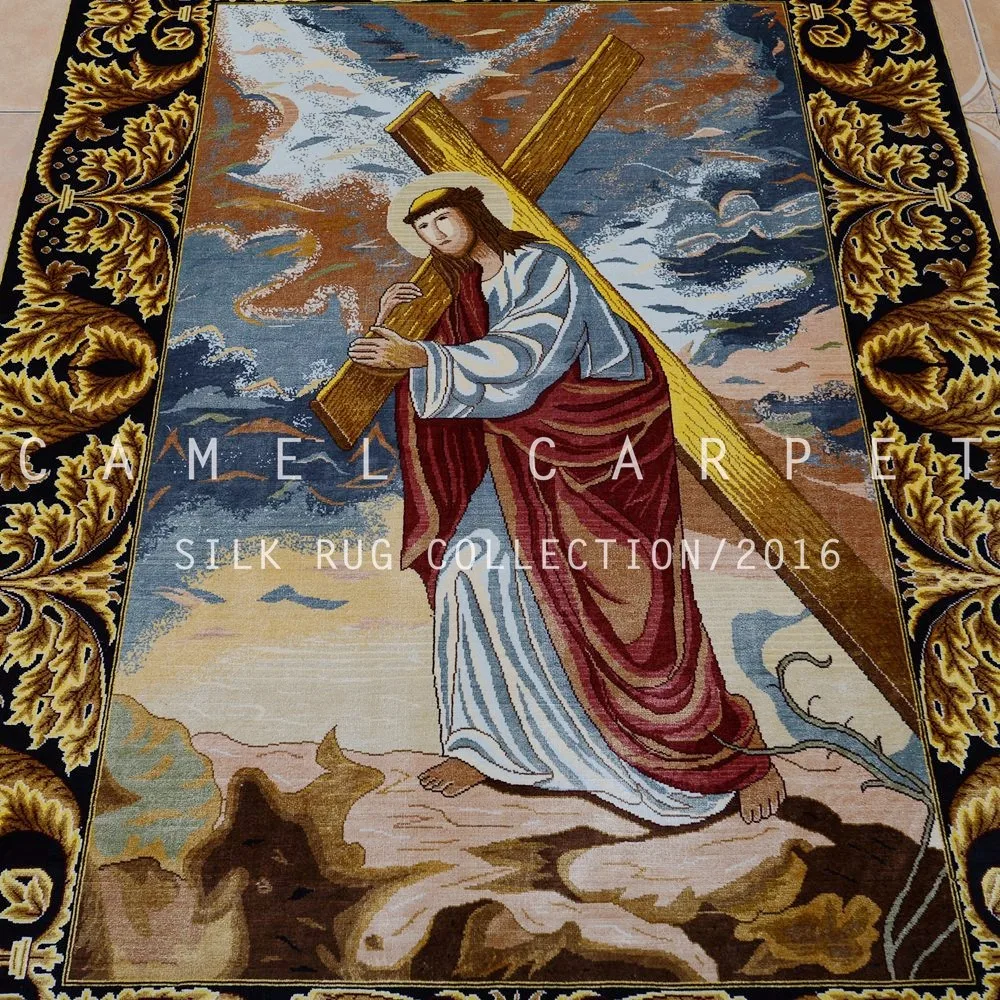 Pictorial Persian Carpet Jesus And Cross Design Hand Knotted 100% Silk ...