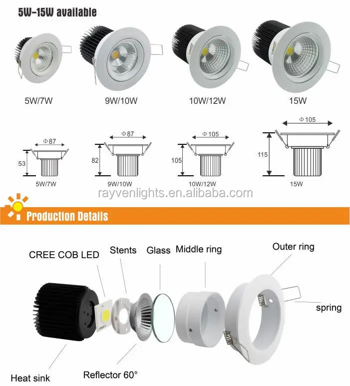 Recessed 10W  COB led downlight with 90mm cut out SAA CE Approval