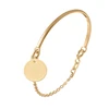 Delicate Women Minimalist Bracelet Jewelry, Stainless Steel Gold Plated Half Bangle Engraved Chain Bracelet
