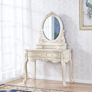 white and wood dressing table