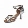 802 Tango Salsa Ballroom Latin Dance Shoes For Women Silver Patent Sandal