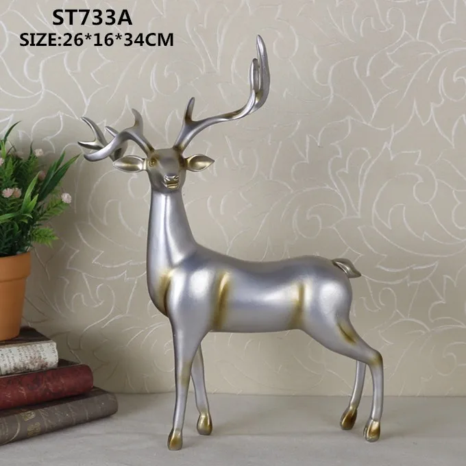 Modern Home Decor Pieces Customized Resin Silver Deer Figurine For Home