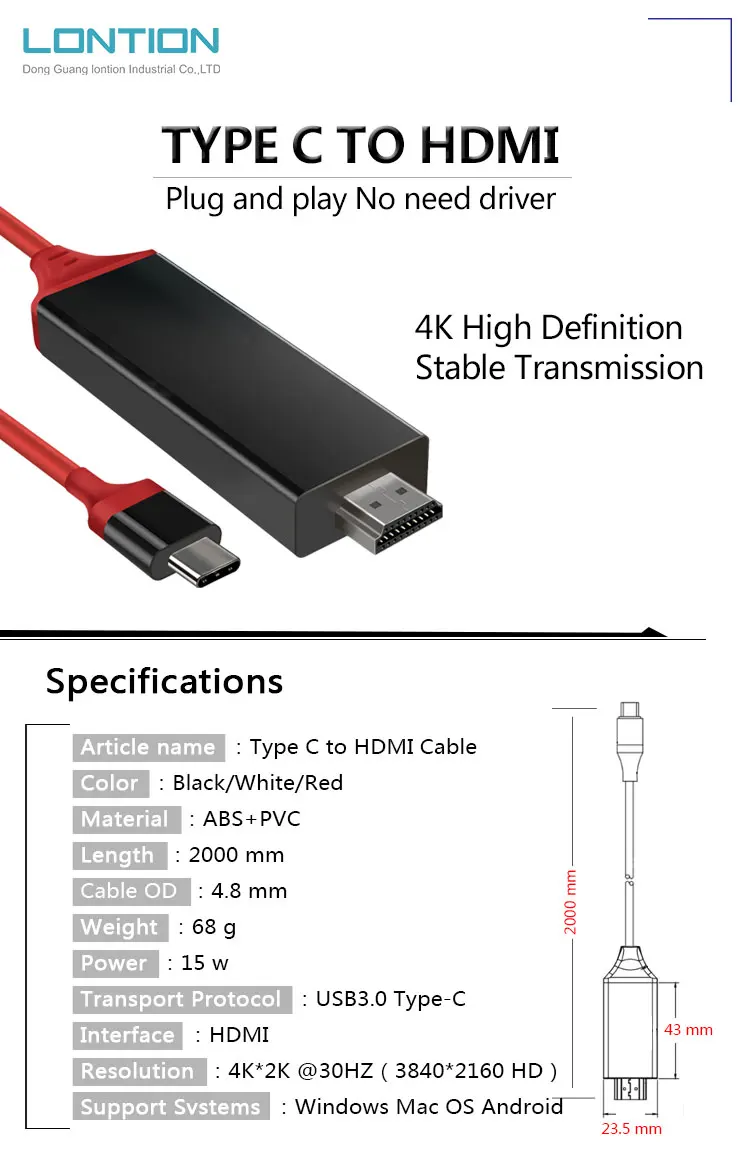type c to hdtv HDM-I cable