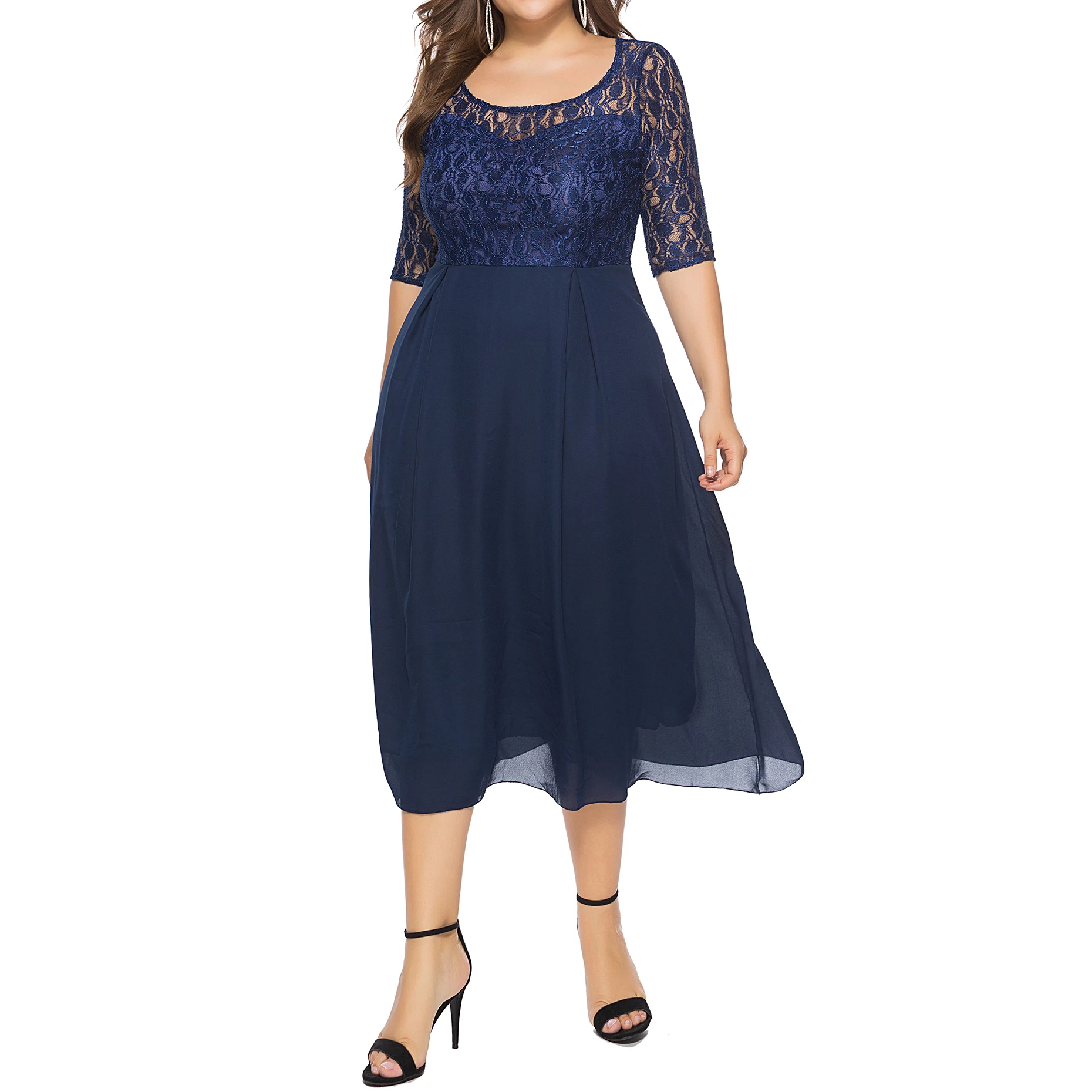 Wholesale Plus Size Apparel Mature Fat Women Black Lace Dresses - Buy ...