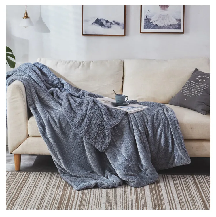 two-ply custom Jacquard super soft fleece Flannel plain printed blanket back side sherpa fleece