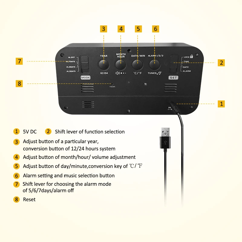 odm Decorative 2019 25 classic music Adjustable alarm volume impaired vision 9 inch large modern digital mirror led alarm clock