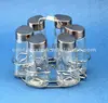 clear glass condiment set for spice with metal lid and rack