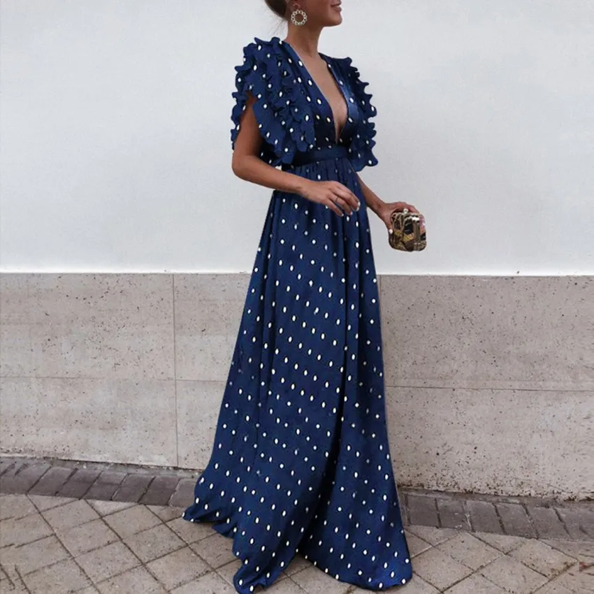 navy polka dot maxi dress