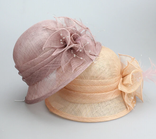 Elegant Quality Lady Church Hats Sinamay Wedding Hats With Feather ...