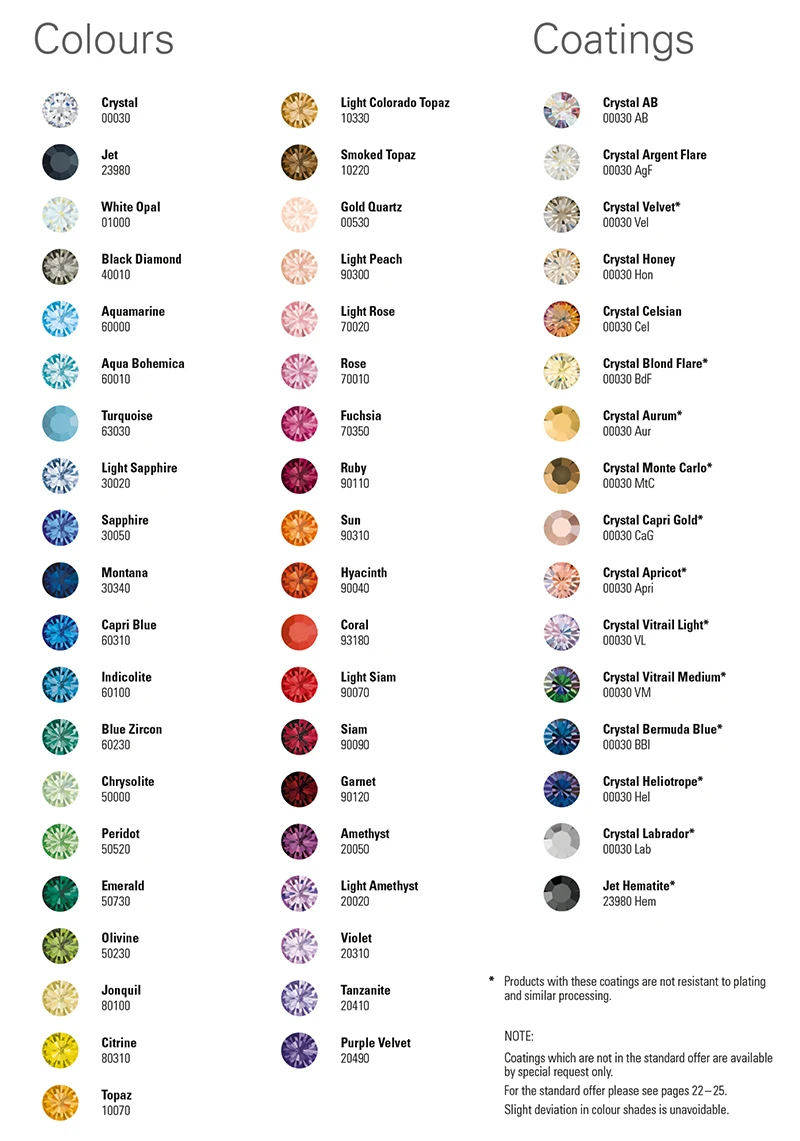 Preciosa Crystal Color Chart