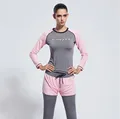 Autumn Patchwork Sport Suits Letter Long Sleeve Yoga Shirts Jogging Push Up Pants Fitness Slim Workout
