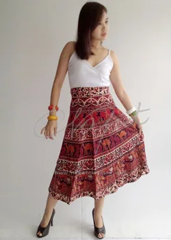 India Art Print Style Ladies Sexy Cotton Wrap Around Skirts India Art Print Style Ladies Sexy Cotton Wrap Around Skirts