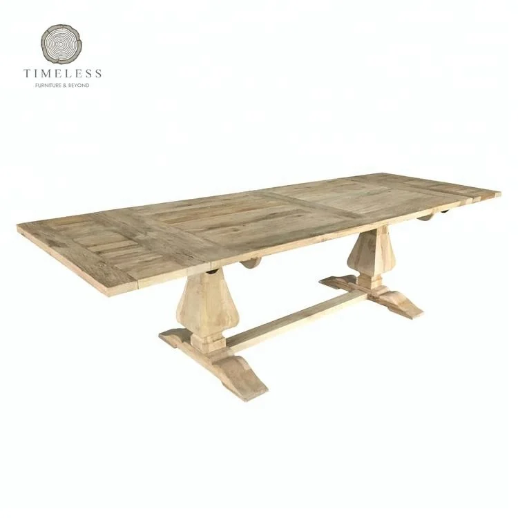 Reclaimed Elm Wood Trestle Extendable Dining Table Product On