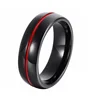 8mm Tungsten Carbide Wedding Band Ring for Men or Ladies Flexible Black with RED Stripe Fire Fighters (TU-023)