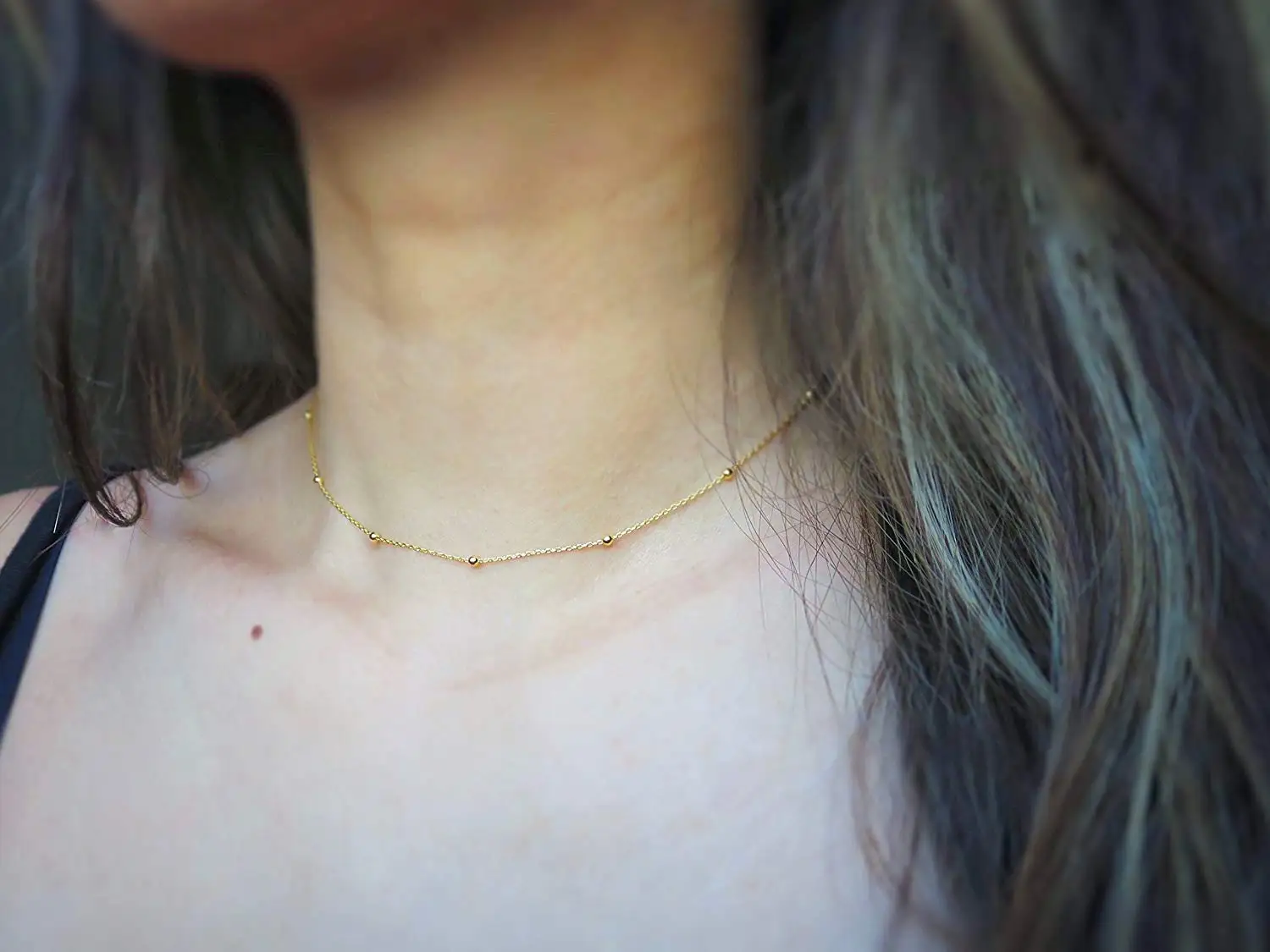 Gold Satellite Choker - Dainty choker necklace - Satellite choker - Choker necklace for women - Gold necklace - Delicate necklace - Beaded choker - Gold chain - Handmade necklace