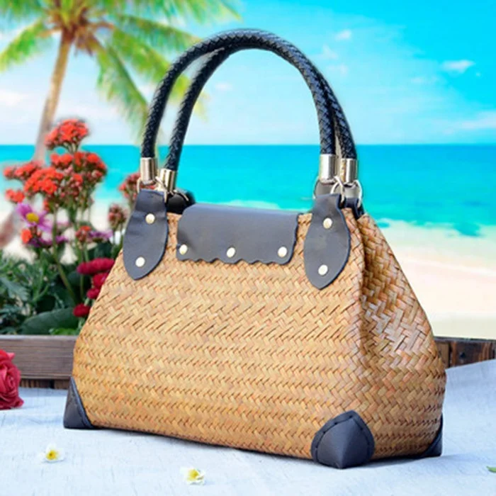 High-end Hand-woven Beach Bags Holiday Travel Fashion Straw Wrapped ...