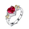 JewelryPalace Love Knot Heart 2.5ct Created Red Ruby Anniversary Promise Ring 925 Sterling Silver 18K Yellow Gold