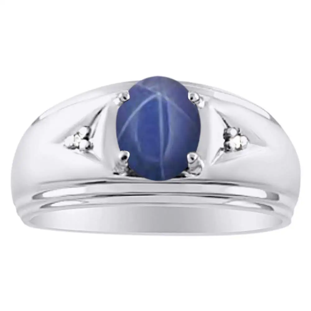 Fancy Ring Men Guy Gent Synthetic Sep Birthstone Blue CZ White Rhodium Plated Metal