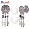 Toposh Dangling Ear Plugs Acrylic Black Saddle Dream Catcher Double Flare with Clear Silicone Ear Plug Tunnels