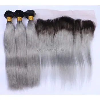 New Arrival Brazilian Straight Remy Hair Ombre Silver Grey Hair Weaving 1b Gray Two Tone Brazilian Virgin Human Hair Extensions Buy Gray Human
