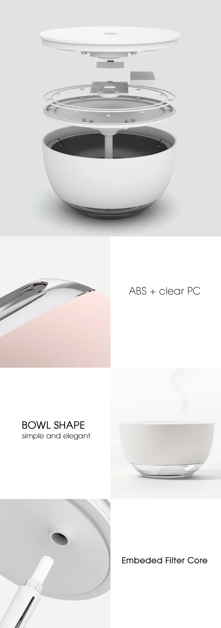 Elegant Simple Bowl Portable Usb Ultrasonic Cool Mist Night Light